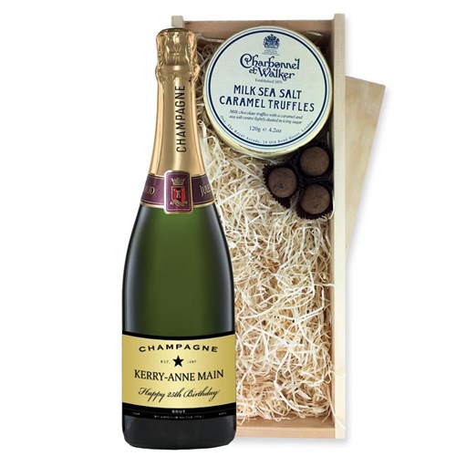Personalised Champagne - Black Star And Milk Sea Salt Charbonnel Chocolates Box